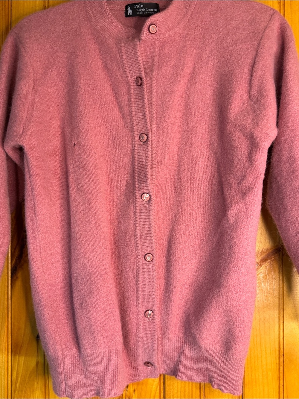 Polo by Ralph Lauren Vintage Black Label Dusty Rose Button-Up Cashmere Cardigan - Picture 6 of 12